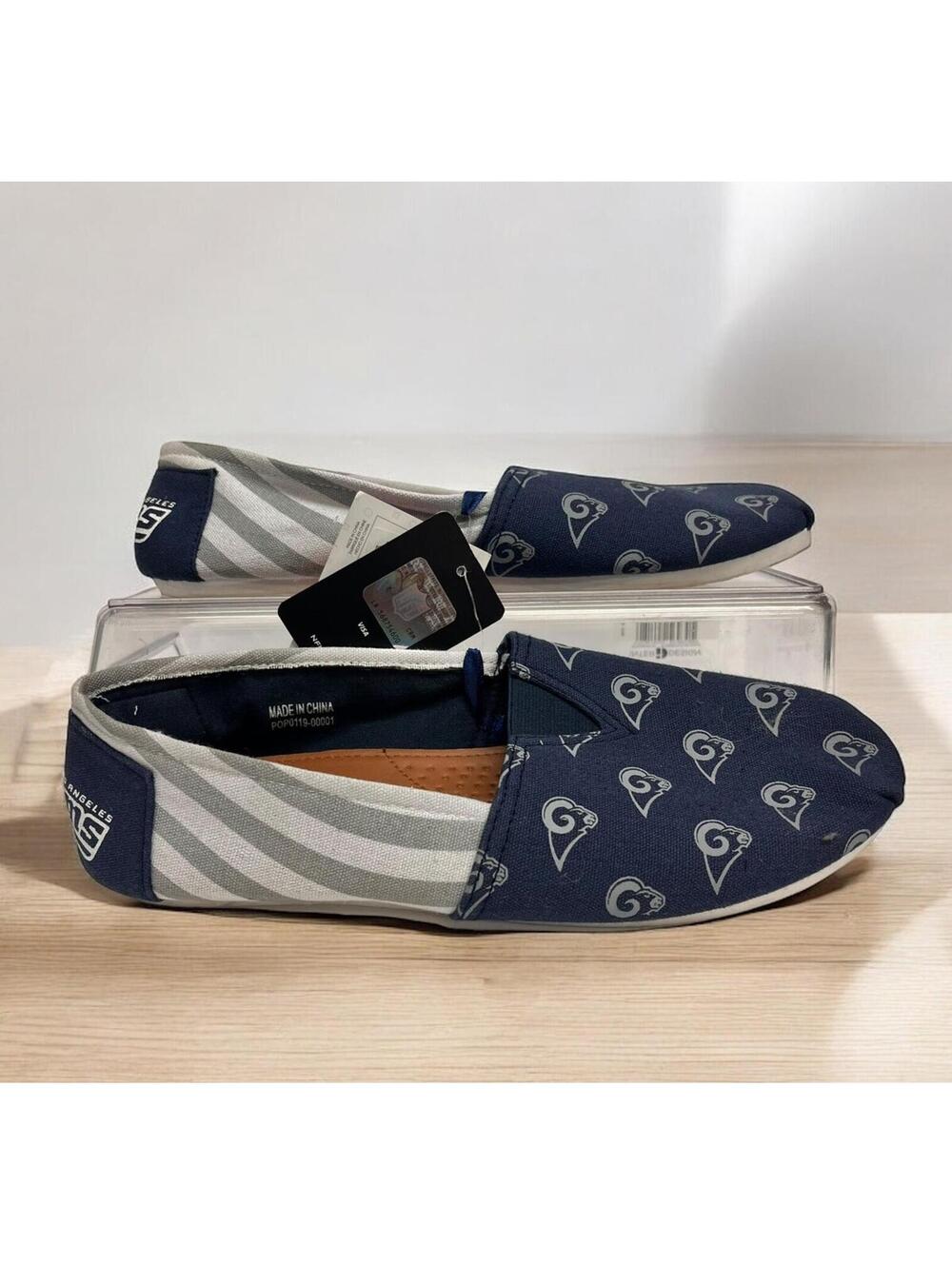Los Angeles Rams Women's Shoes Large Canvas Stripe Slip On Flats NFL FOCO TWT